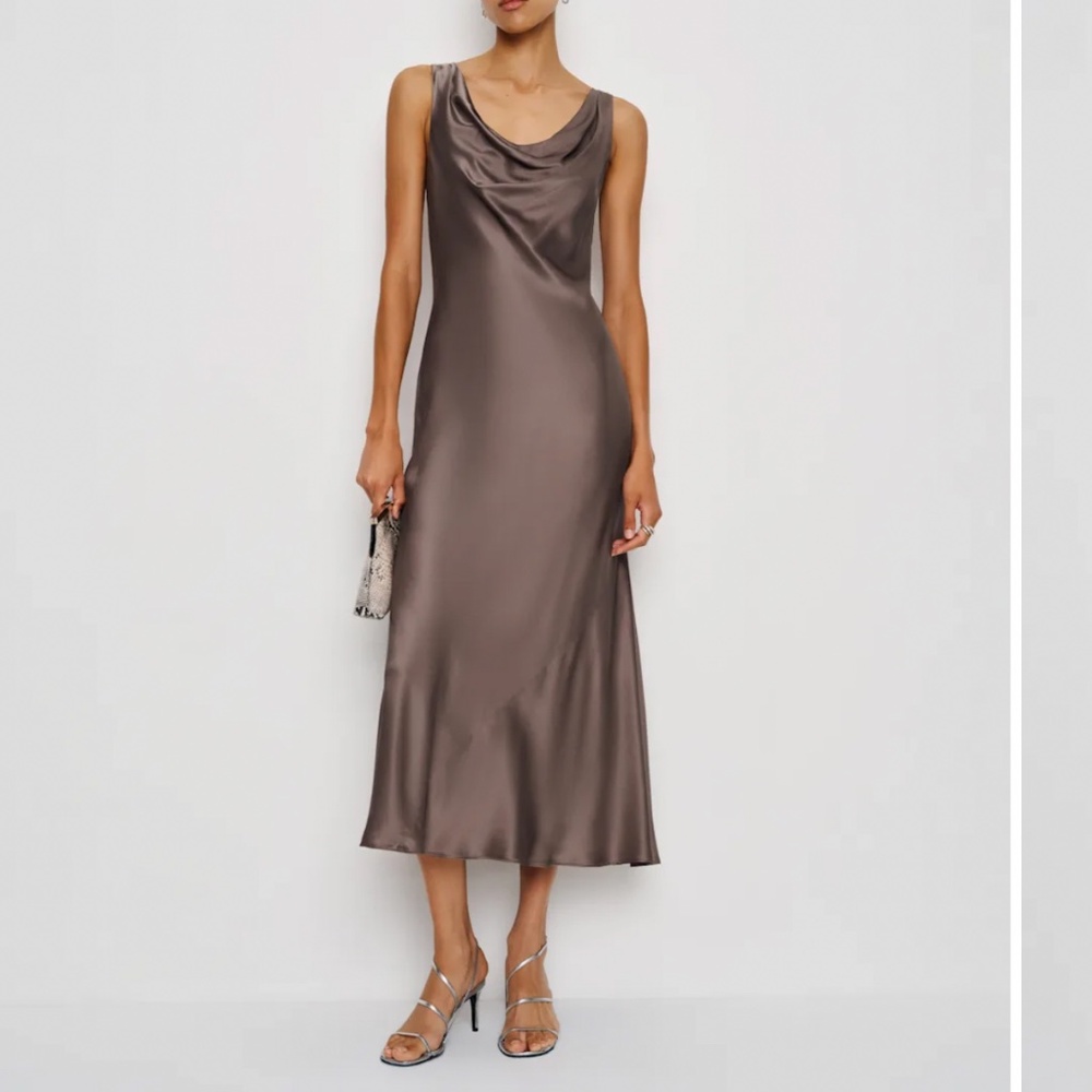 Reformation Bryn Silk Dress Brown - Size 8